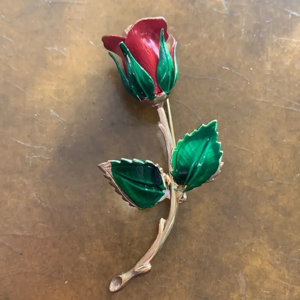 Vintage red Rose brooch